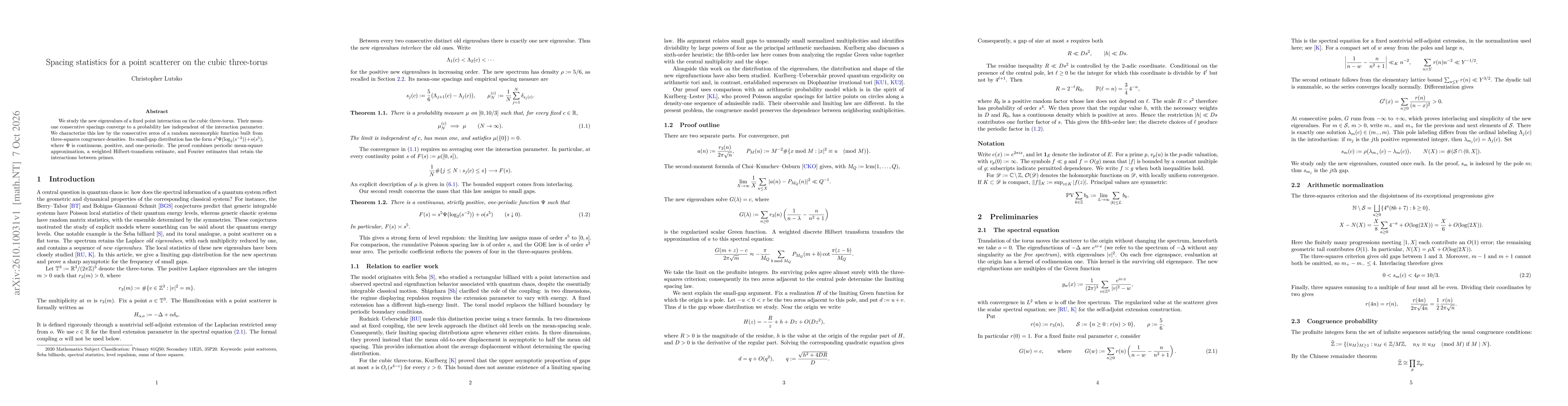 Thumbnail for Spacing statistics for a point scatterer on the cubic three-torus