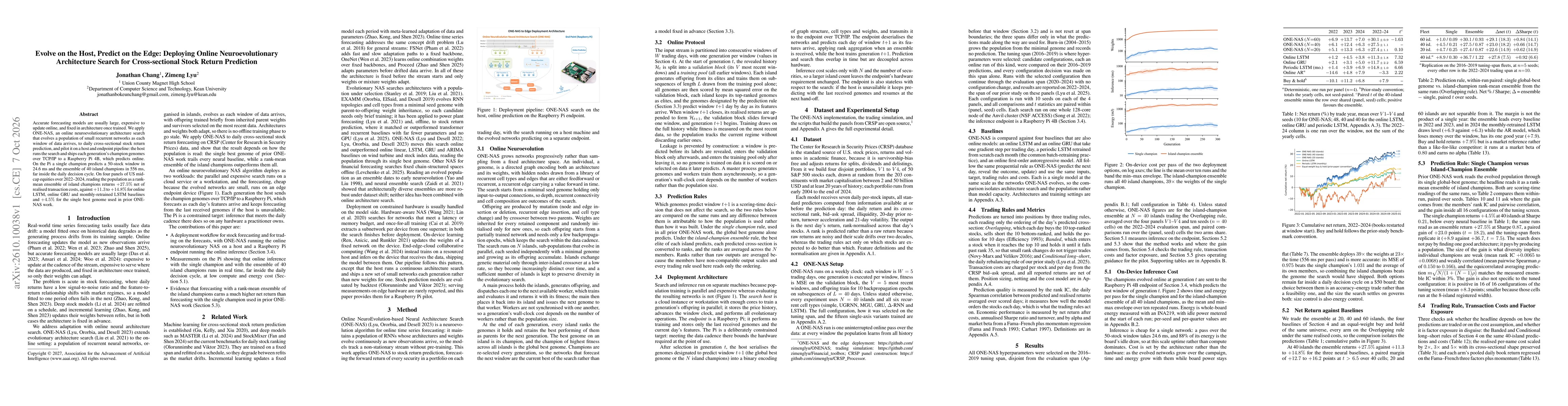 Thumbnail for Evolve on the Host, Predict on the Edge: Deploying Online Neuroevolutionary Architecture Search for Cross-sectional Stock Return Prediction