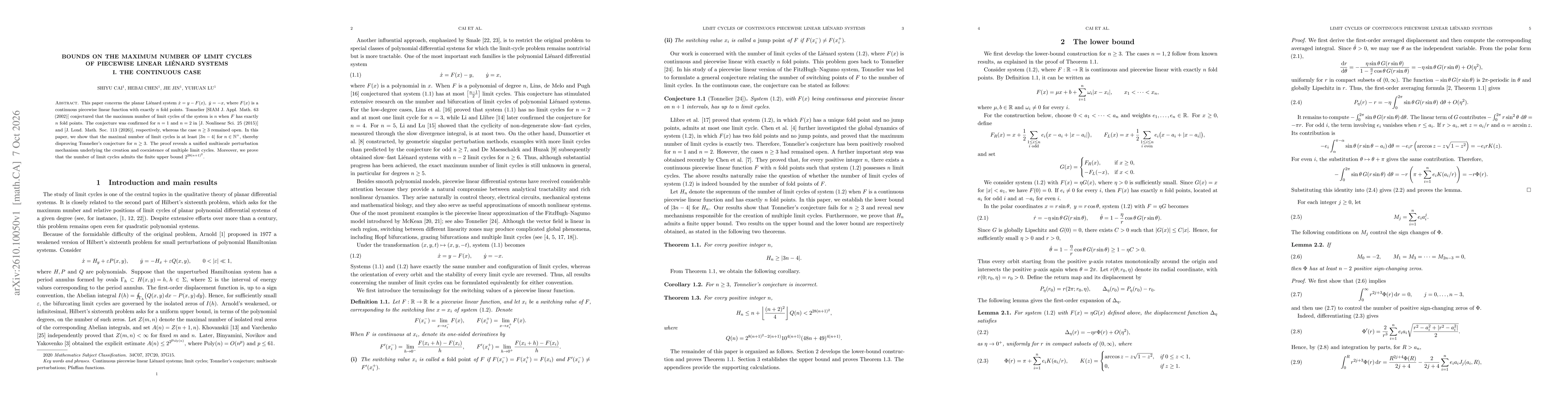 Thumbnail for Bounds on the maximum number of limit cycles of piecewise linear Lienard systems I. The continuous case