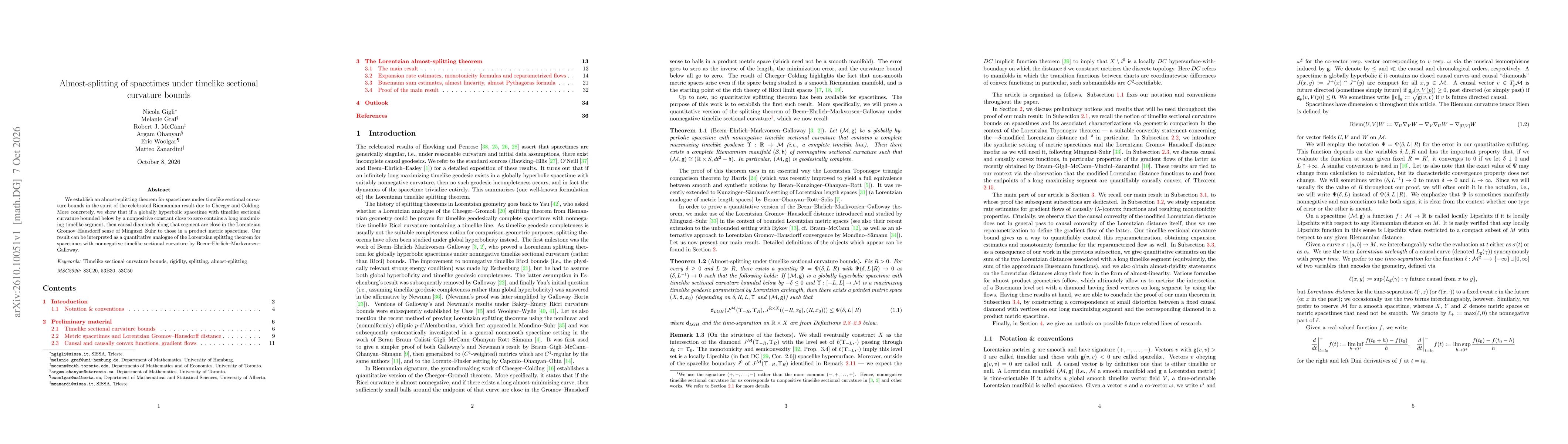 Thumbnail for Almost-splitting of spacetimes under timelike sectional curvature bounds
