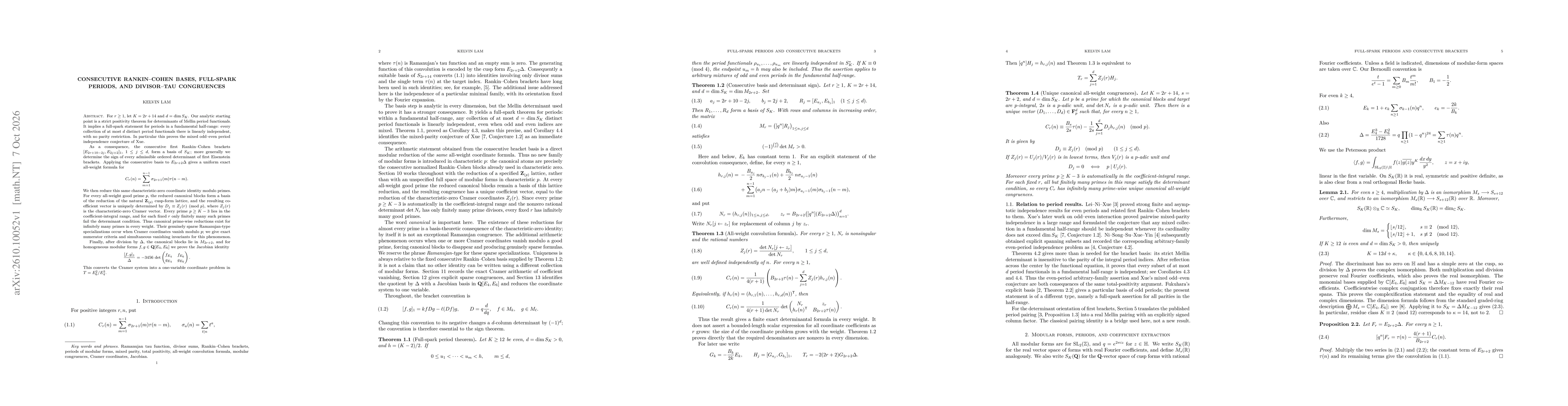 Thumbnail for Consecutive Rankin-Cohen Bases, Full-Spark Periods, and Divisor-Tau Congruences