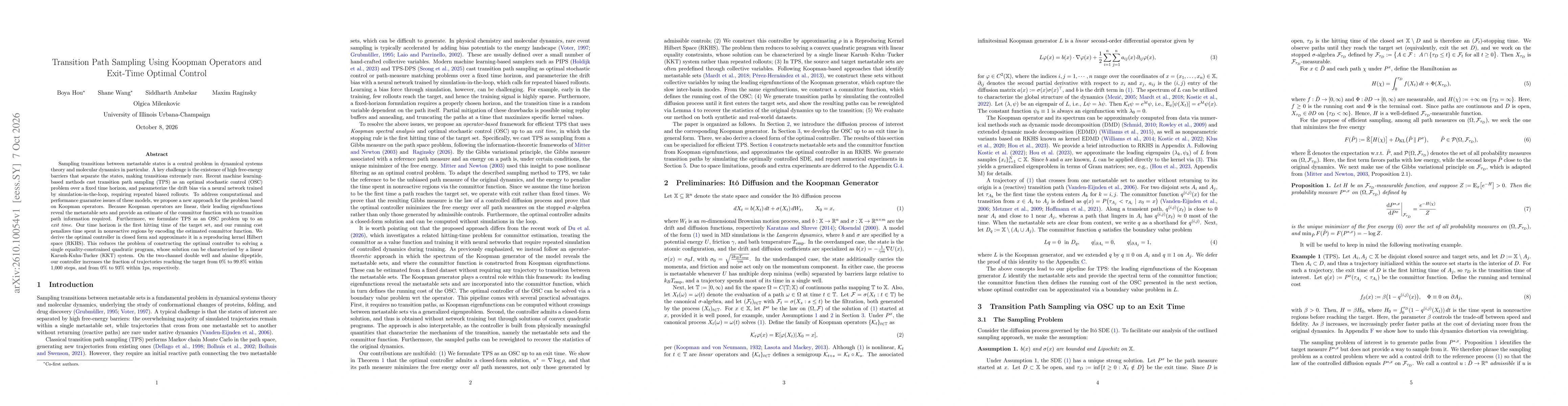 Thumbnail for Transition Path Sampling Using Koopman Operators and Exit-Time Optimal Control