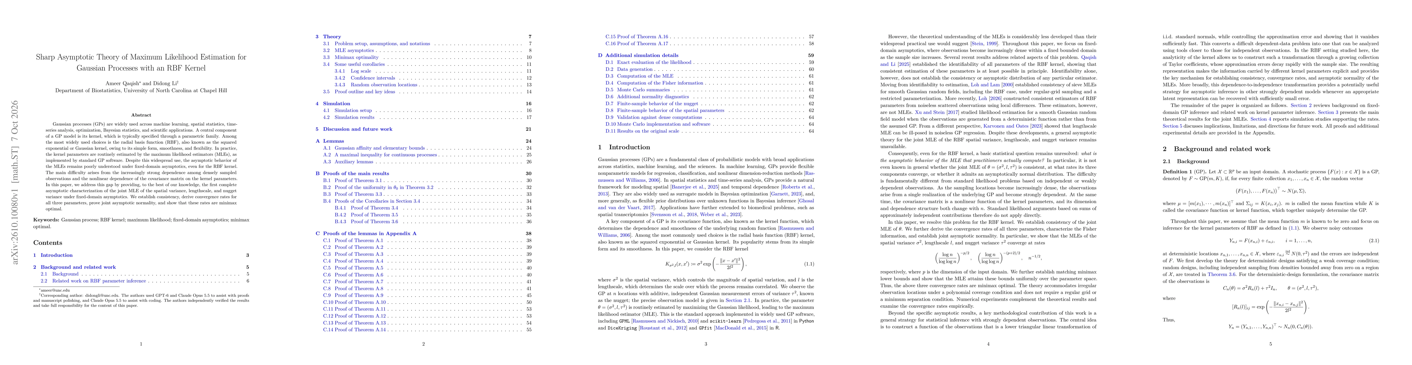 Thumbnail for Sharp Asymptotic Theory of Maximum Likelihood Estimation for Gaussian Processes with an RBF Kernel