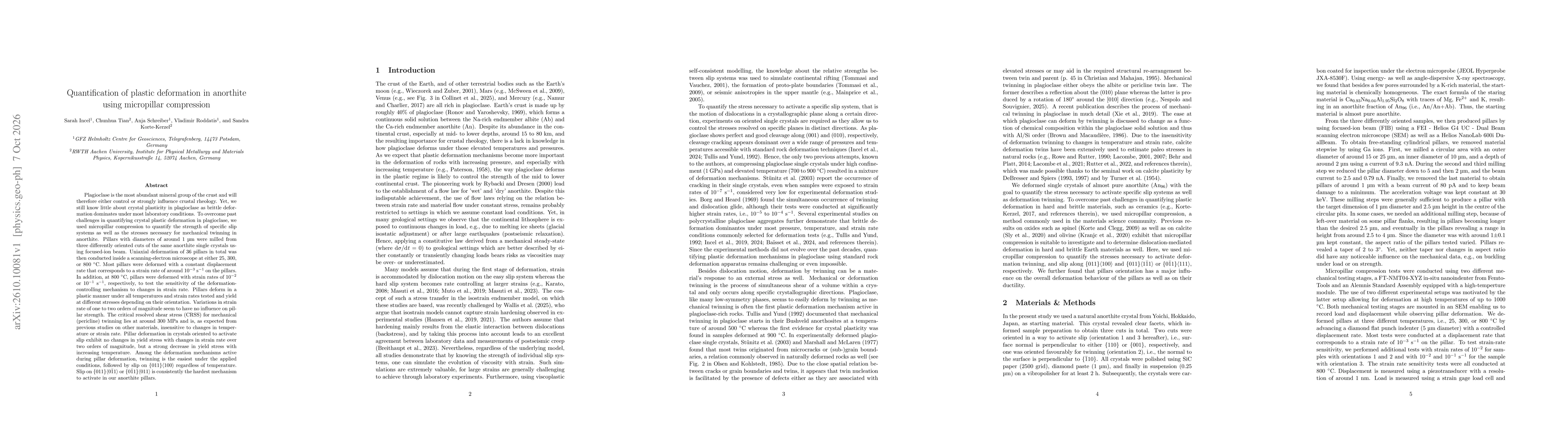 Thumbnail for Quantification of plastic deformation in anorthite using micropillar compression