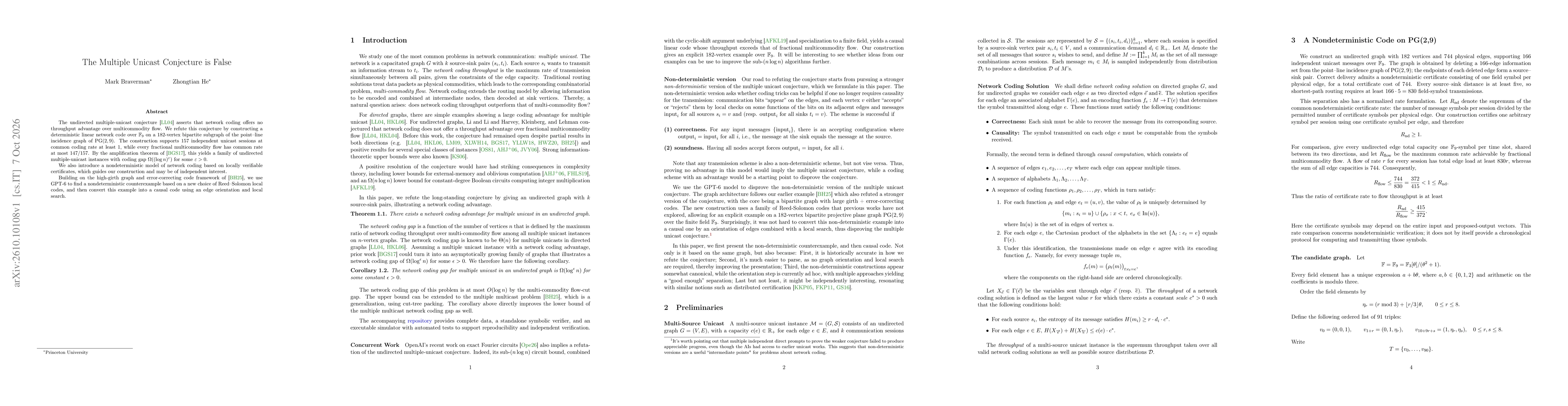 Thumbnail for The Multiple Unicast Conjecture is False
