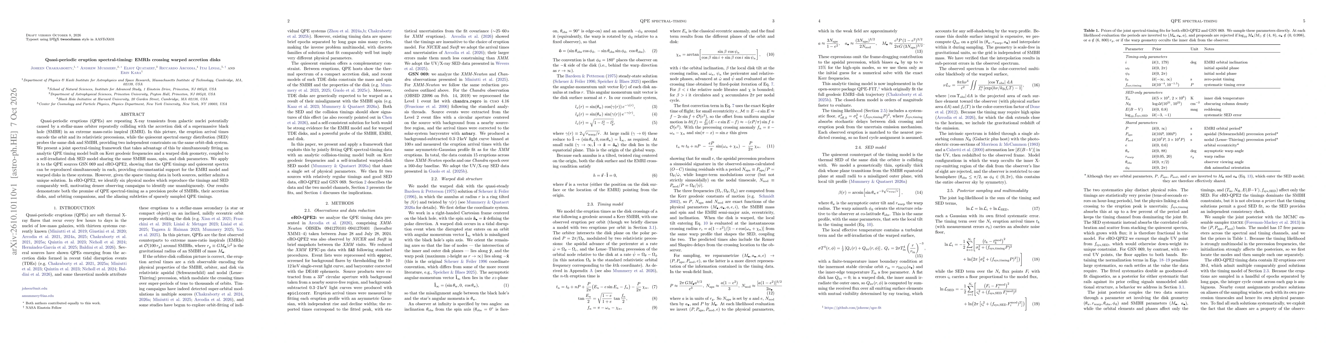 Thumbnail for Quasi-periodic eruption spectral-timing: EMRIs crossing warped accretion disks