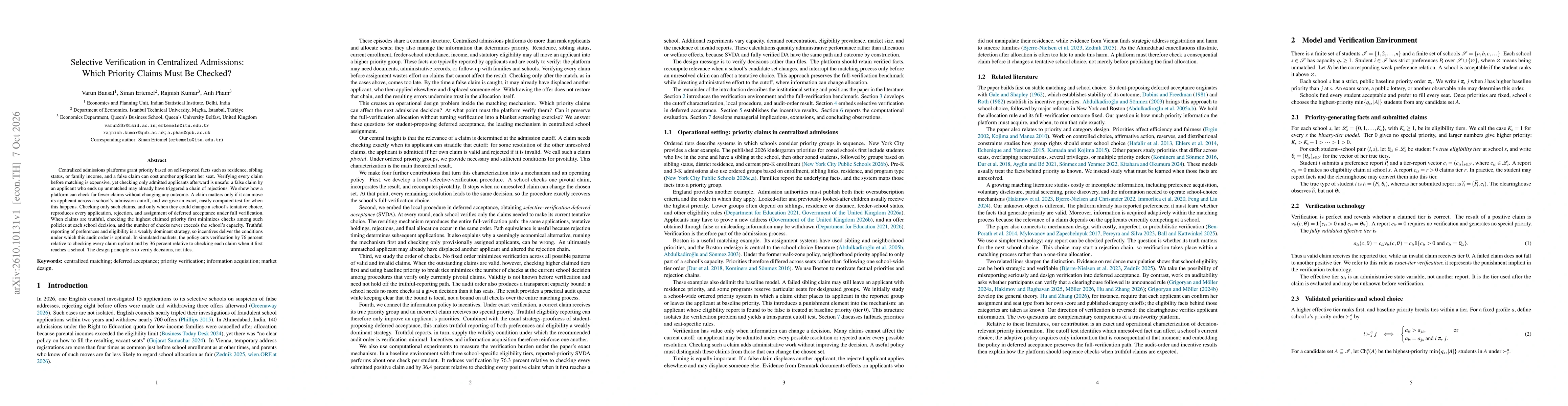 Thumbnail for Selective Verification in Centralized Admissions: Which Priority Claims Must Be Checked?