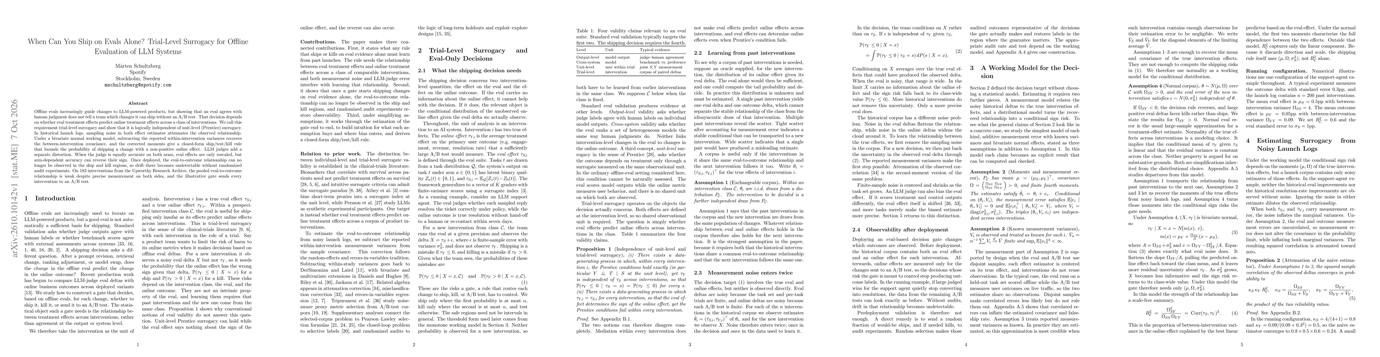 Thumbnail for When Can You Ship on Evals Alone? Trial-Level Surrogacy for Offline Evaluation of LLM Systems