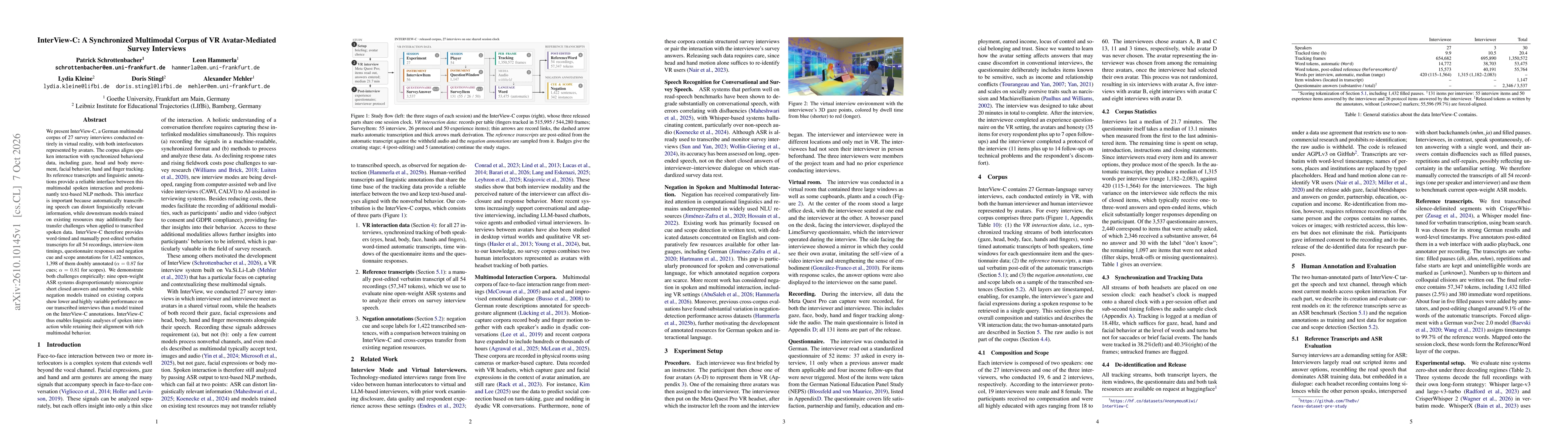 Thumbnail for InterView-C: A Synchronized Multimodal Corpus of VR Avatar-Mediated Survey Interviews