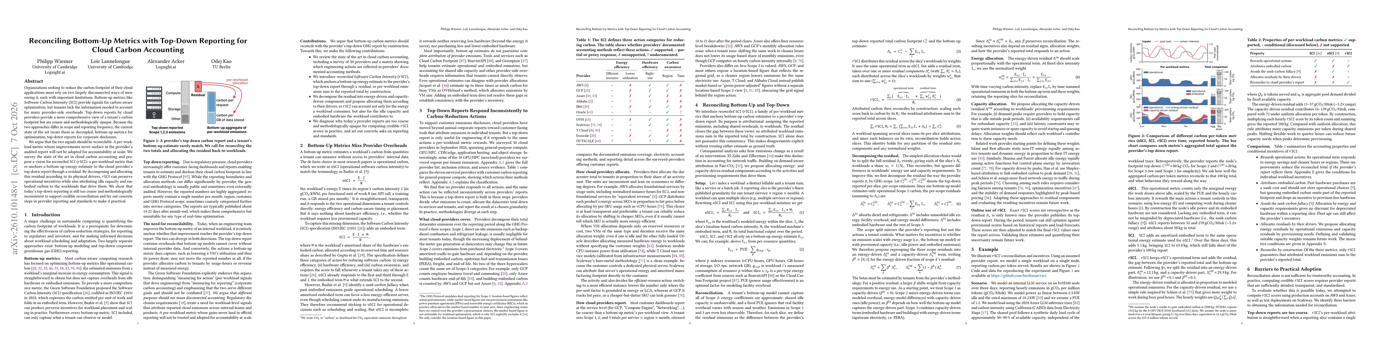 Thumbnail for Reconciling Bottom-Up Metrics with Top-Down Reporting for Cloud Carbon Accounting