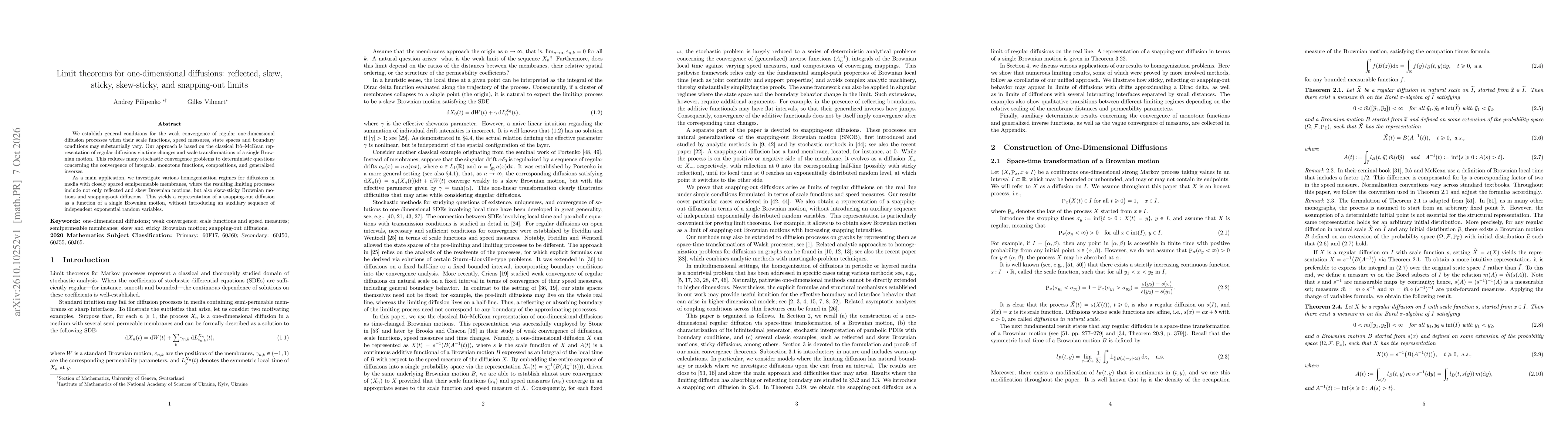 Thumbnail for Limit theorems for one-dimensional diffusions: reflected, skew, sticky, skew-sticky, and snapping-out limits