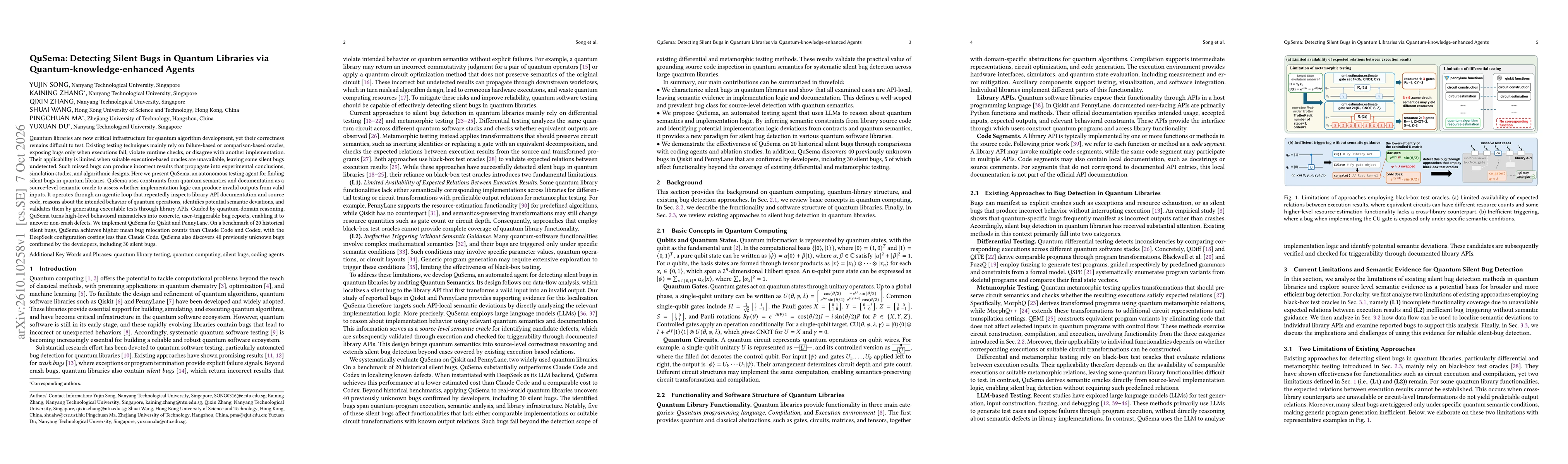 Thumbnail for QuSema: Detecting Silent Bugs in Quantum Libraries via Quantum-knowledge-enhanced Agents