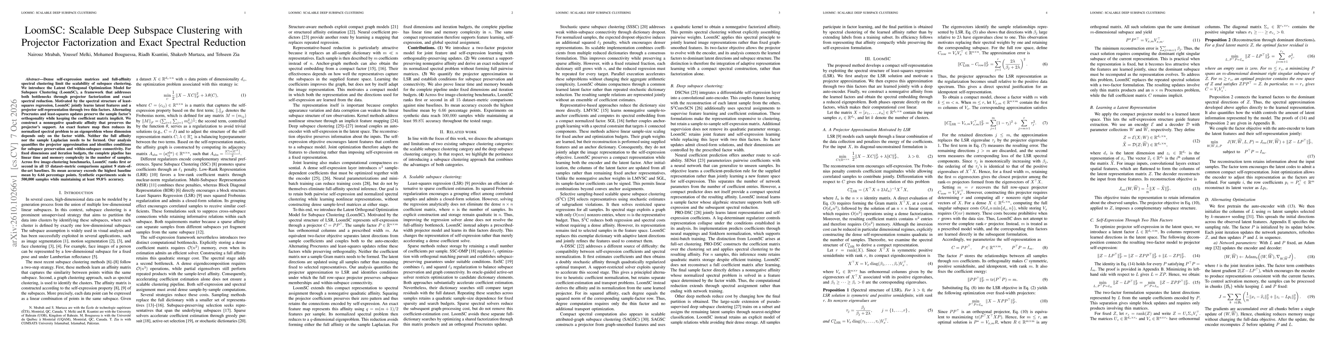 Thumbnail for LoomSC: Scalable Deep Subspace Clustering with Projector Factorization and Exact Spectral Reduction