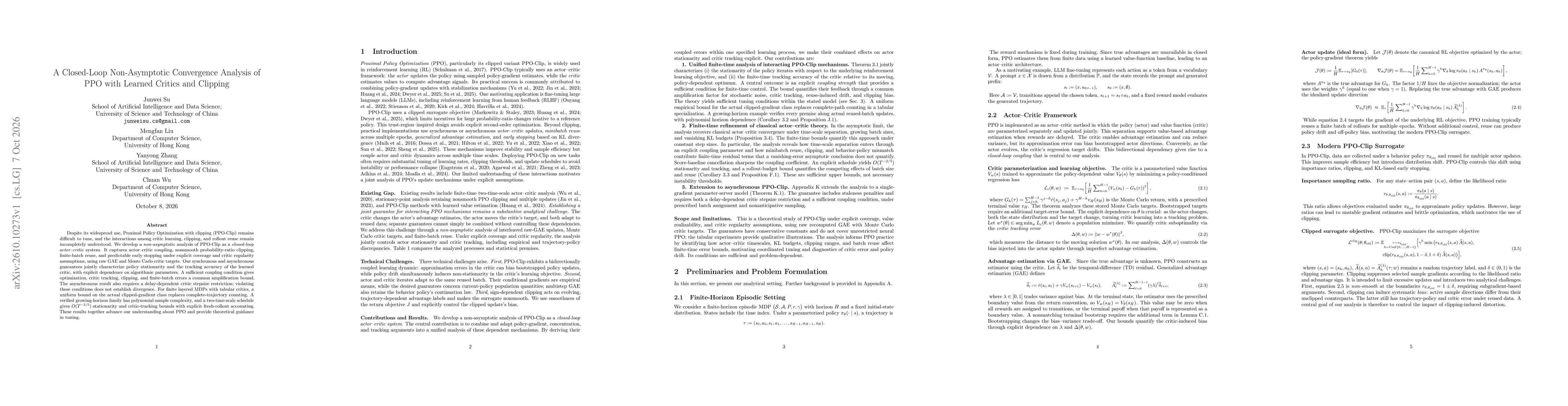 Thumbnail for A Closed-Loop Non-Asymptotic Convergence Analysis of PPO with Learned Critics and Clipping