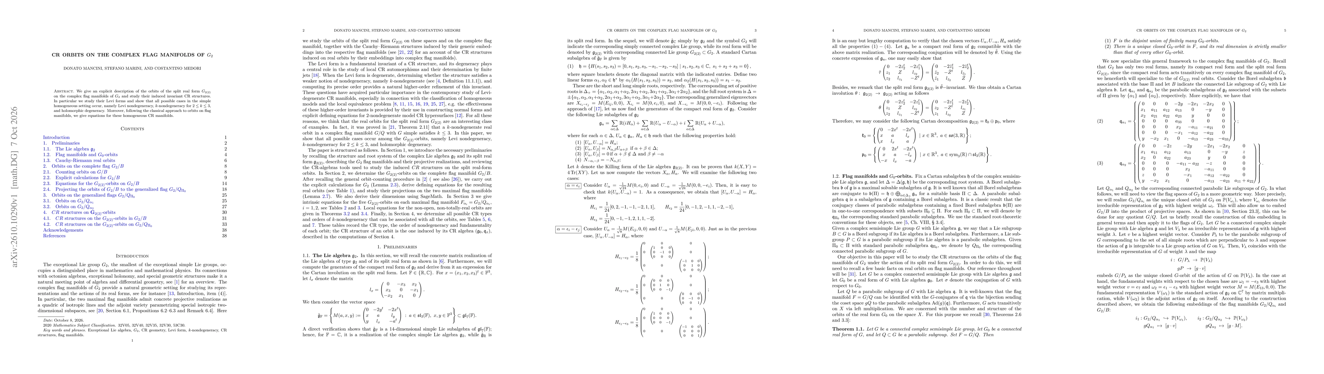 Thumbnail for CR Orbits on the complex flag manifolds of $G_2$