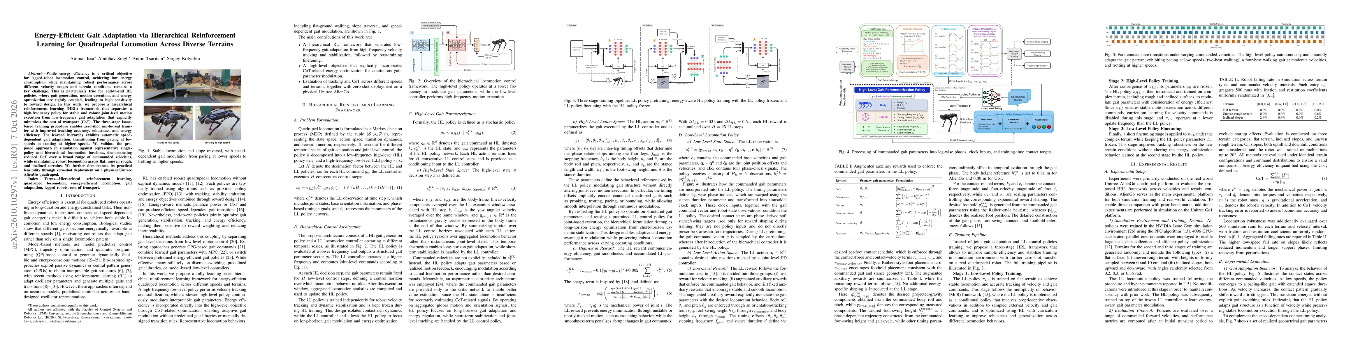 Thumbnail for Energy-Efficient Gait Adaptation via Hierarchical Reinforcement Learning for Quadrupedal Locomotion Across Diverse Terrains