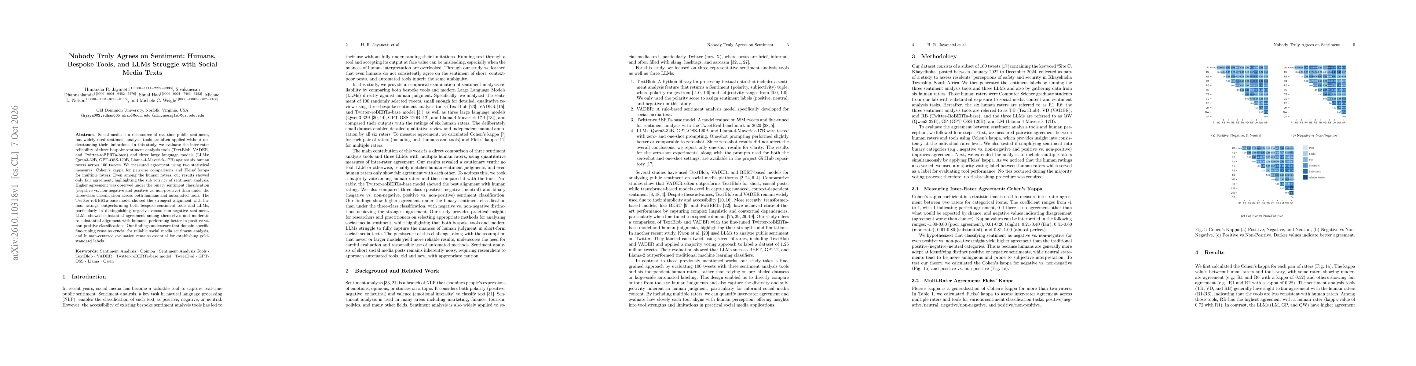 Thumbnail for Nobody Truly Agrees on Sentiment: Humans, Bespoke Tools, and LLMs Struggle with Social Media Texts