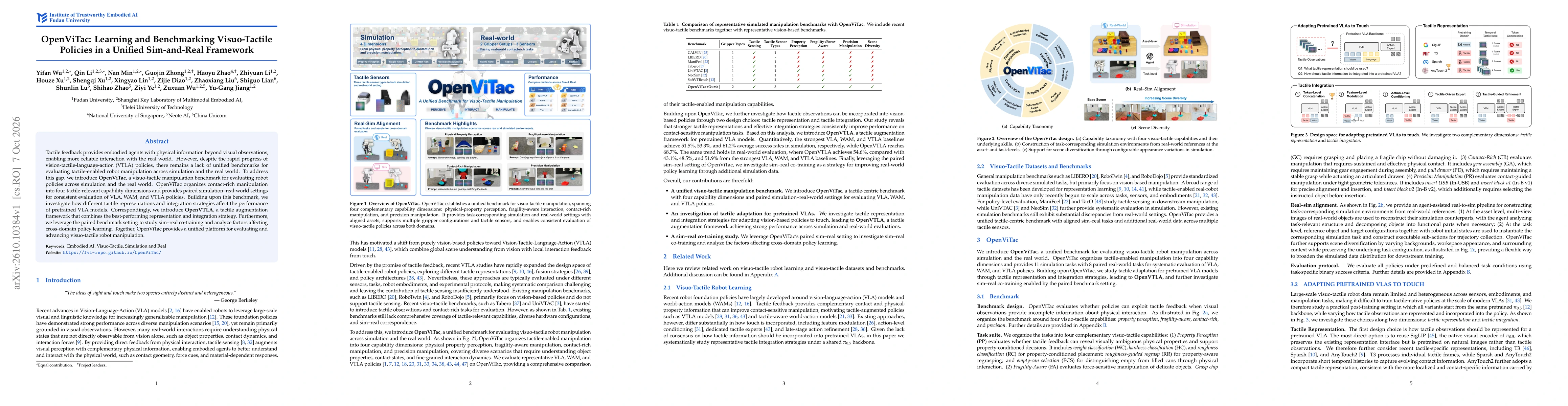 Thumbnail for OpenViTac: Learning and Benchmarking Visuo-Tactile Policies in a Unified Sim-and-Real Framework