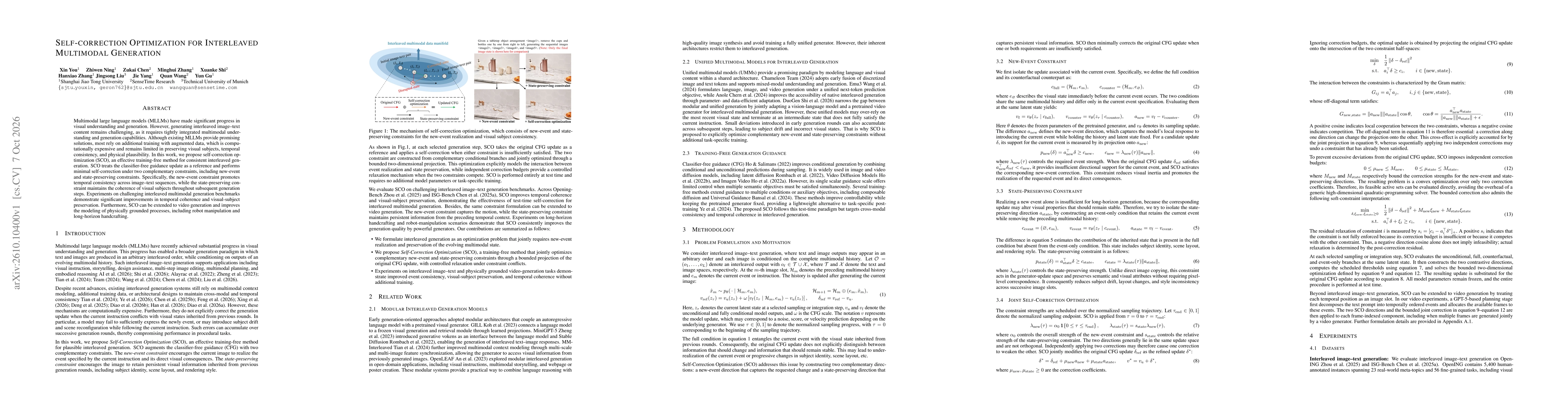 Thumbnail for Self-correction Optimization for Interleaved Multimodal Generation