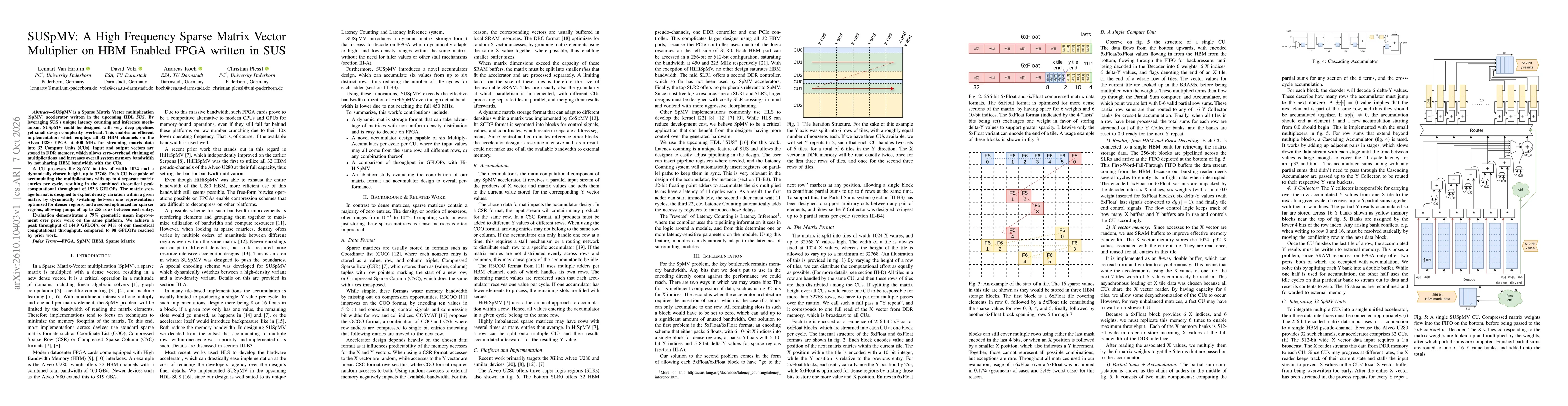 Thumbnail for SUSpMV: A High Frequency Sparse Matrix Vector Multiplier on HBM Enabled FPGA written in SUS