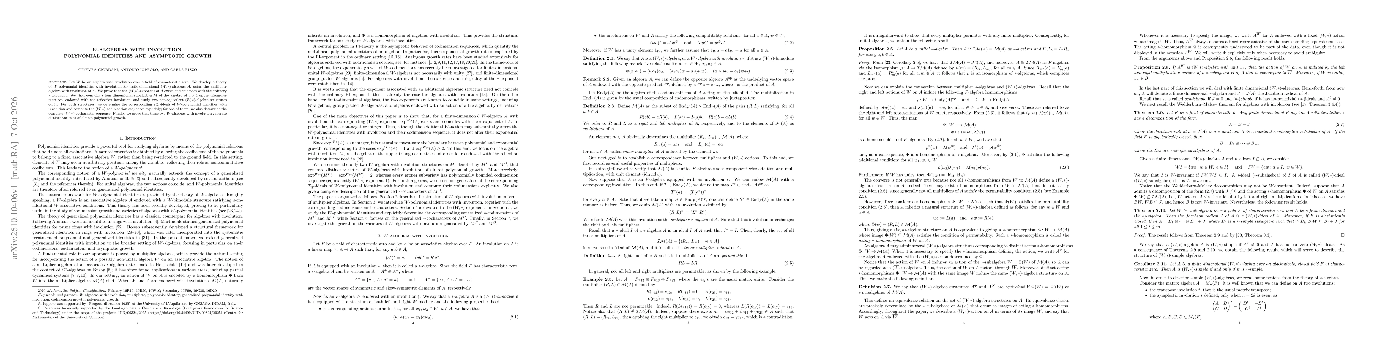 Thumbnail for $W$-algebras with involution: polynomial identities and asymptotic growth