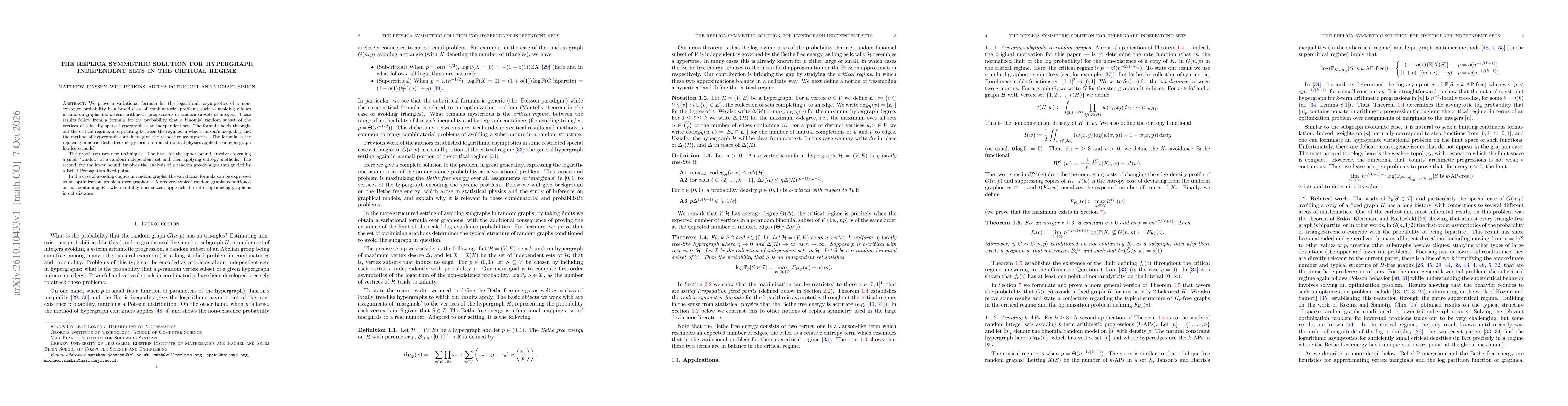 Thumbnail for The replica symmetric solution for hypergraph independent sets in the critical regime