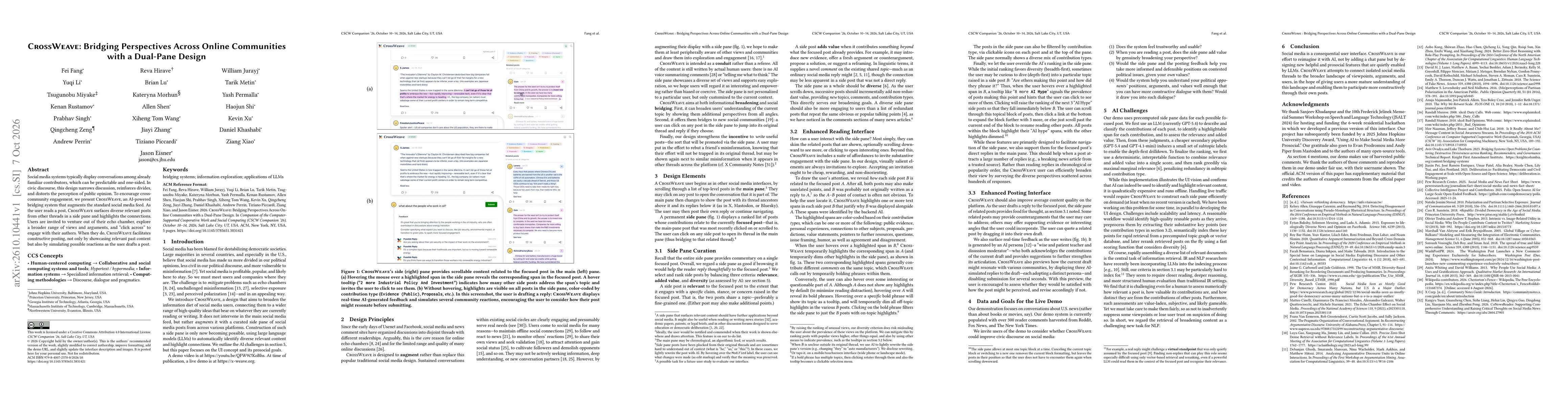 Thumbnail for CrossWeave: Bridging Perspectives Across Online Communities with a Dual-Pane Design