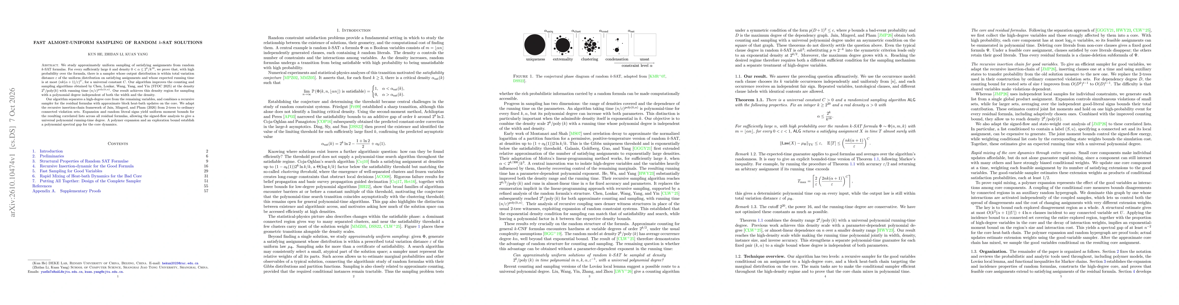Thumbnail for Fast Almost-Uniform Sampling of Random $k$-SAT Solutions