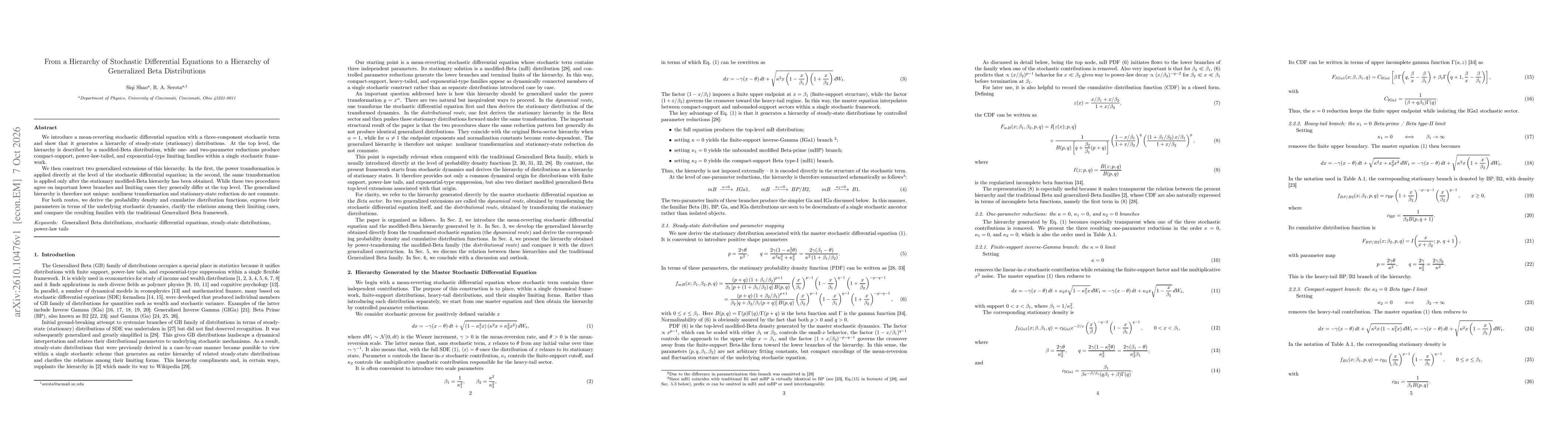 Thumbnail for From a Hierarchy of Stochastic Differential Equations to a Hierarchy of Generalized Beta Distributions
