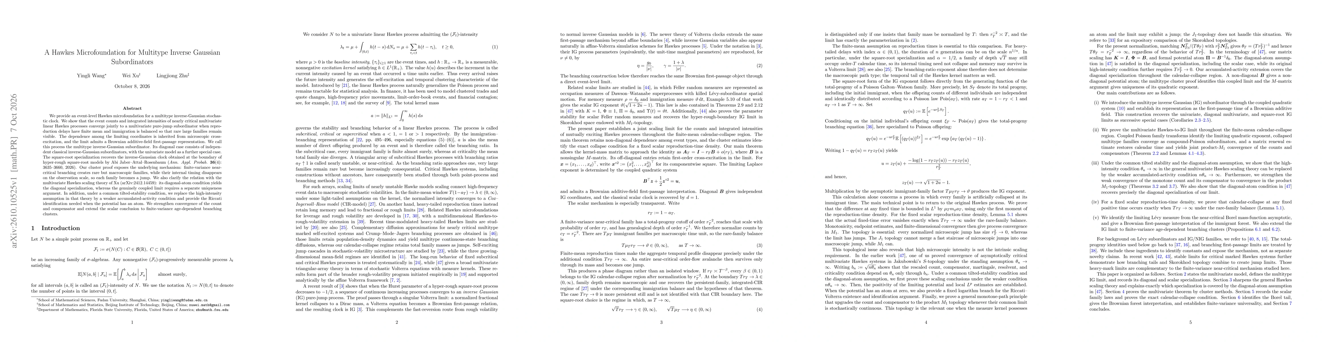 Thumbnail for A Hawkes Microfoundation for Multitype Inverse Gaussian Subordinators
