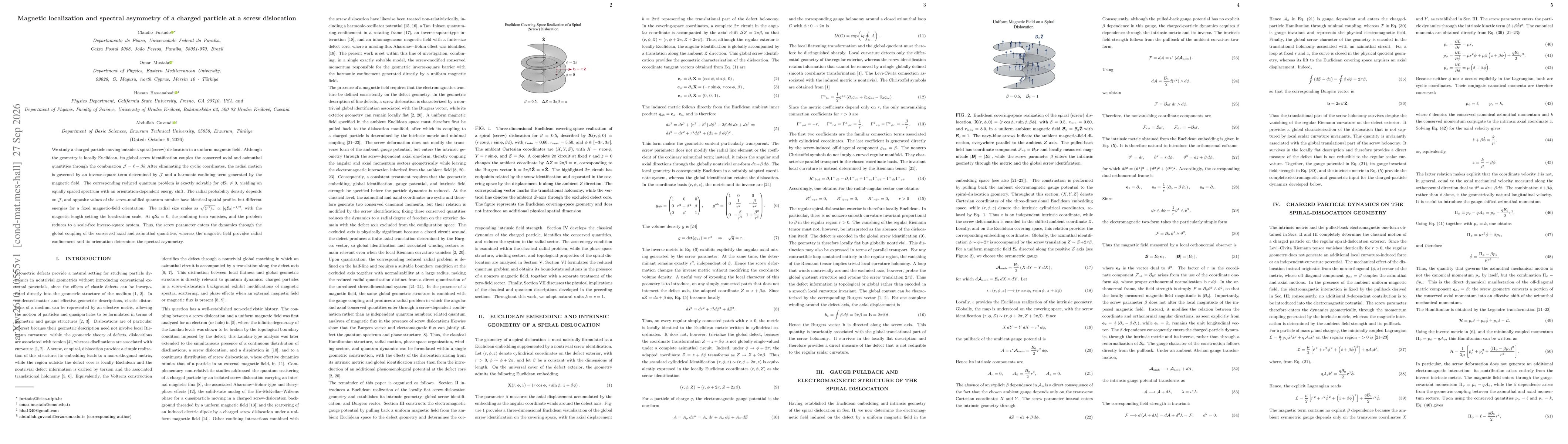 Thumbnail for Magnetic localization and spectral asymmetry of a charged particle at a screw dislocation
