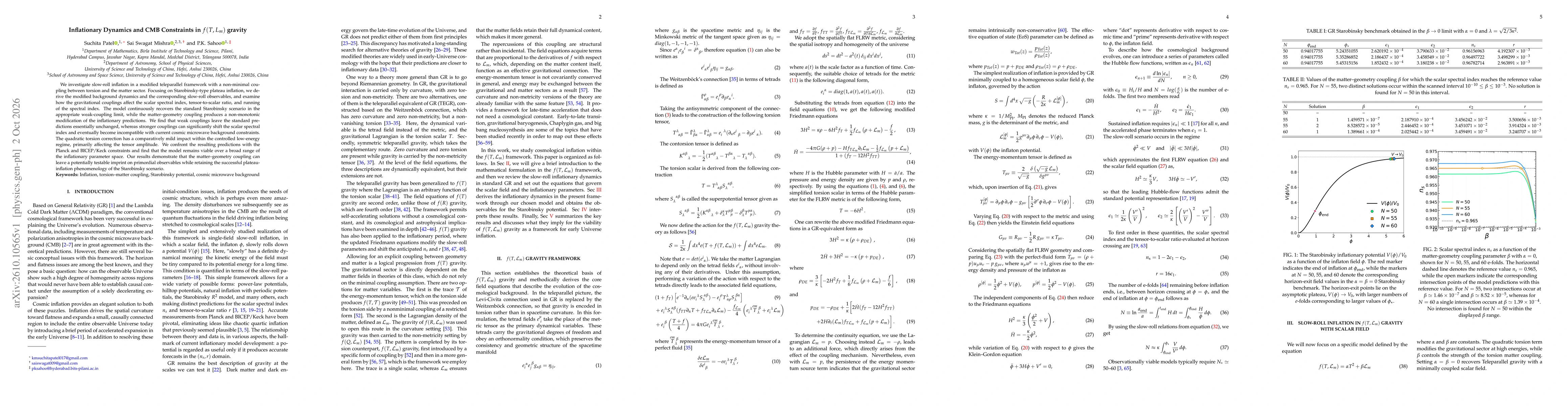 Thumbnail for Inflationary Dynamics and CMB Constraints in $f(T,L_m)$ gravity