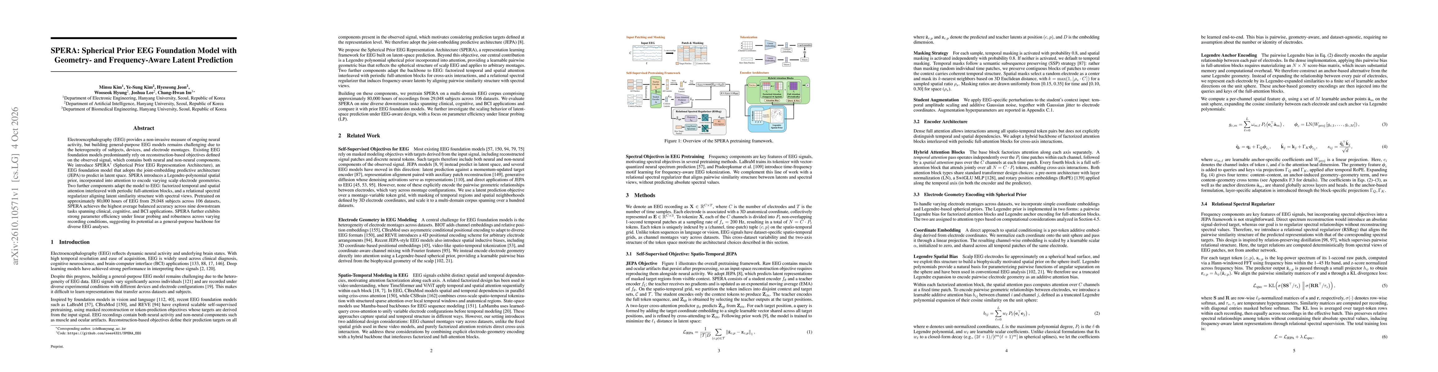 Thumbnail for SPERA: Spherical Prior EEG Foundation Model with Geometry- and Frequency-Aware Latent Prediction