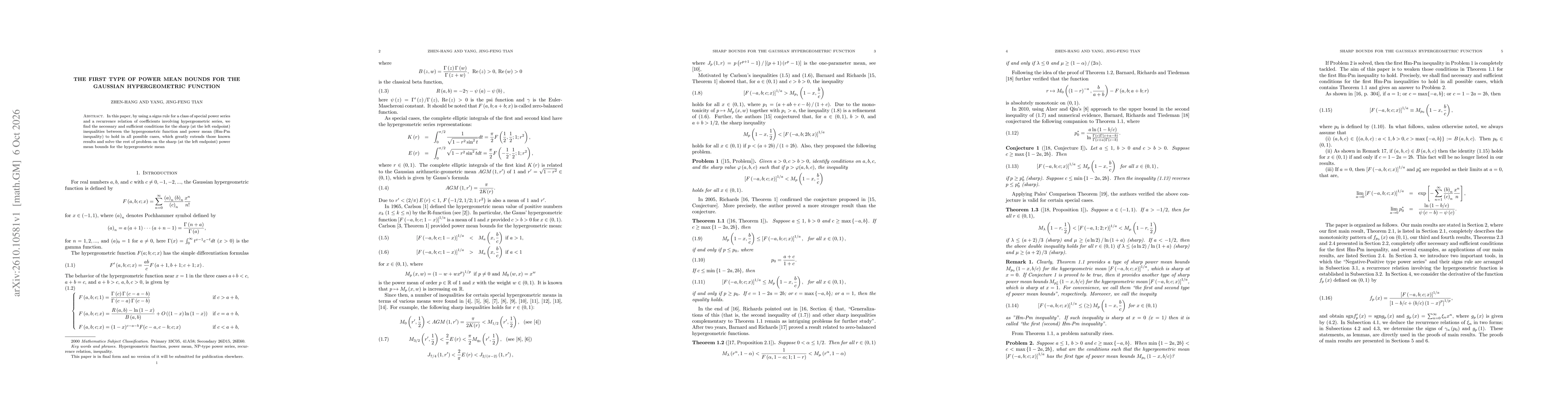 Thumbnail for The first type of power mean bounds for the Gaussian hypergeometric function