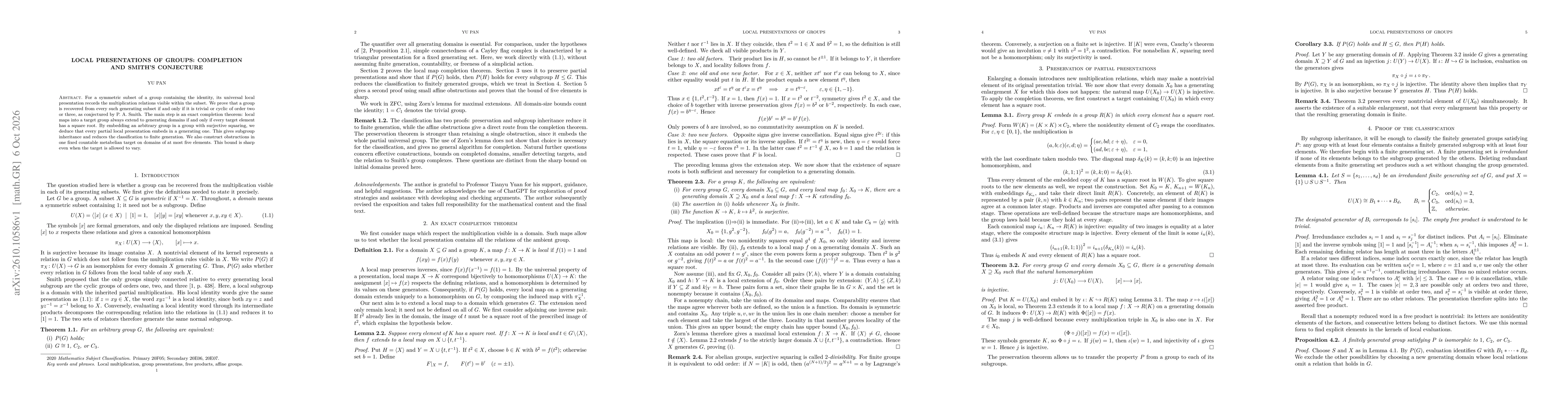 Thumbnail for Local Presentations of Groups: Completion and Smith's Conjecture
