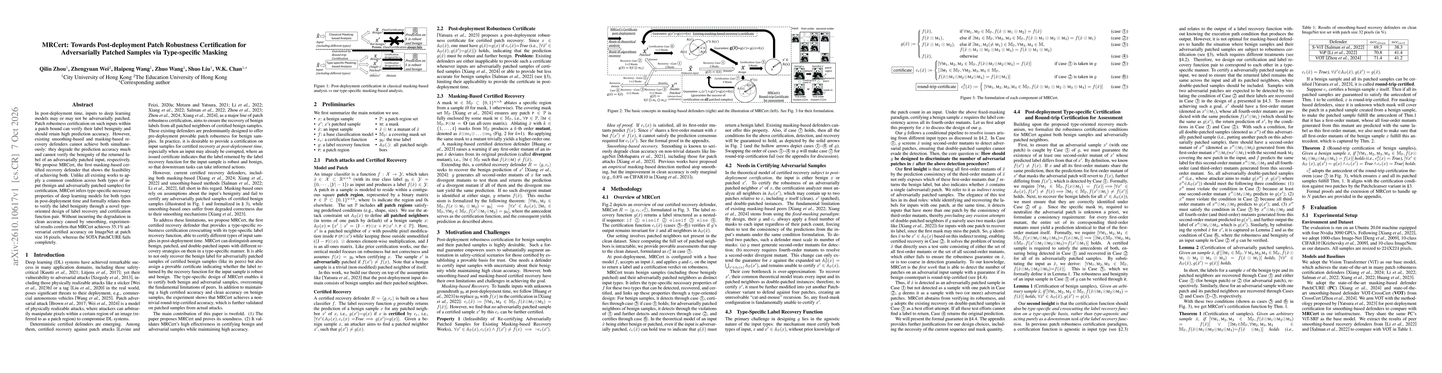 Thumbnail for MRCert: Towards Post-deployment Patch Robustness Certification for Adversarially Patched Samples via Type-specific Masking