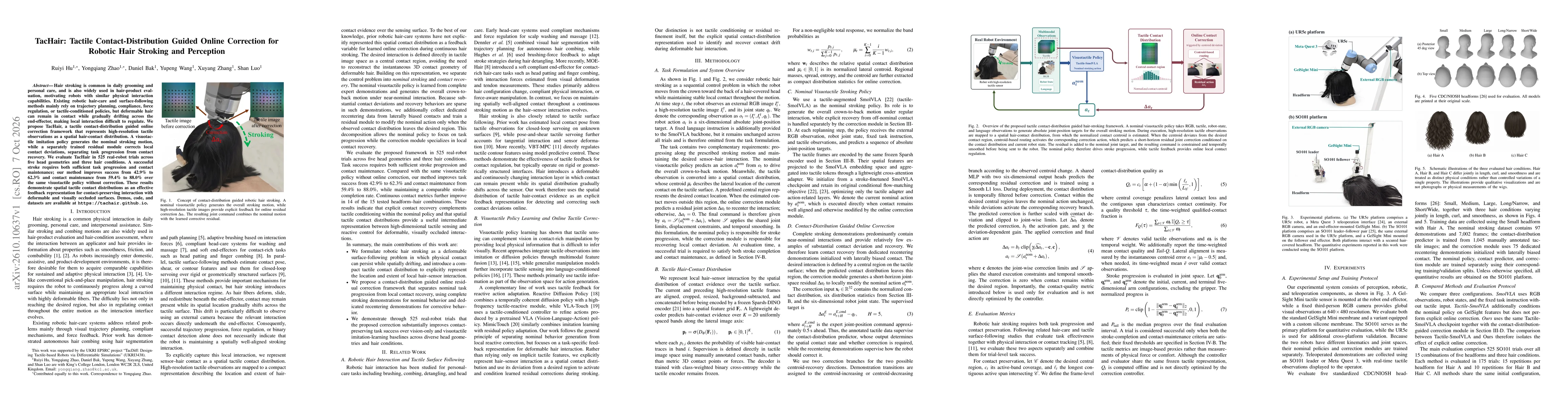 Thumbnail for TacHair: Tactile Contact-Distribution Guided Online Correction for Robotic Hair Stroking and Perception