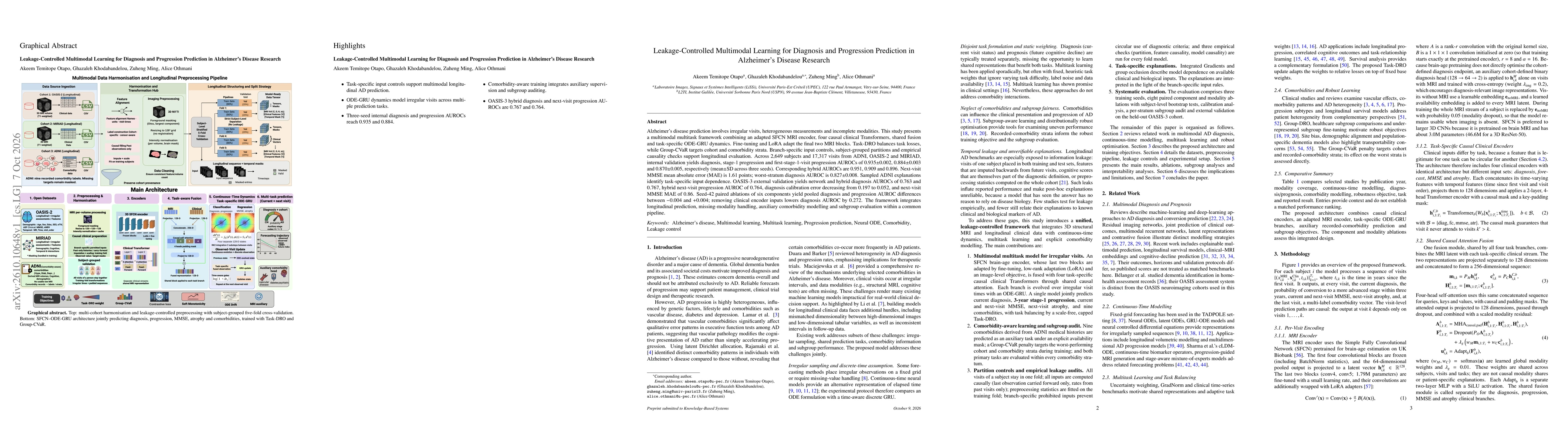 Thumbnail for Leakage-Controlled Multimodal Learning for Diagnosis and Progression Prediction in Alzheimer's Disease Research