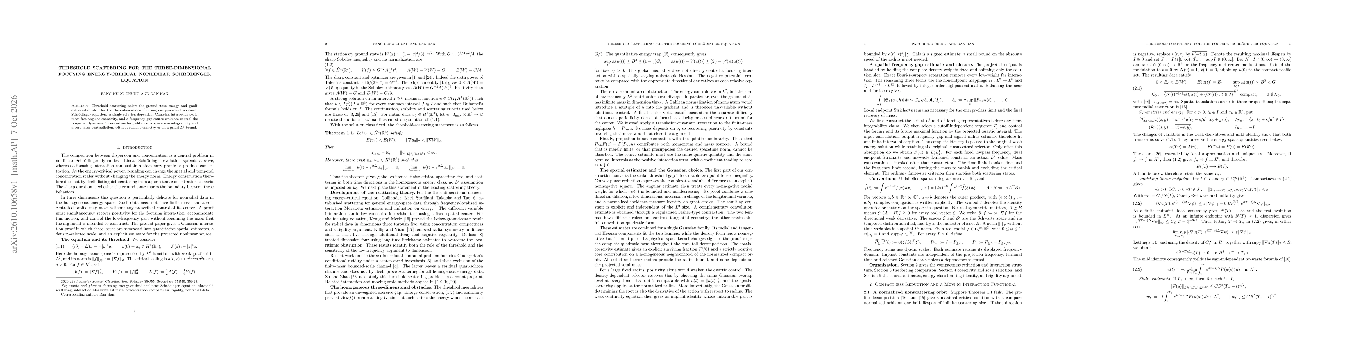 Thumbnail for Threshold Scattering for the Three-Dimensional Focusing Energy-Critical Nonlinear Schrödinger Equation
