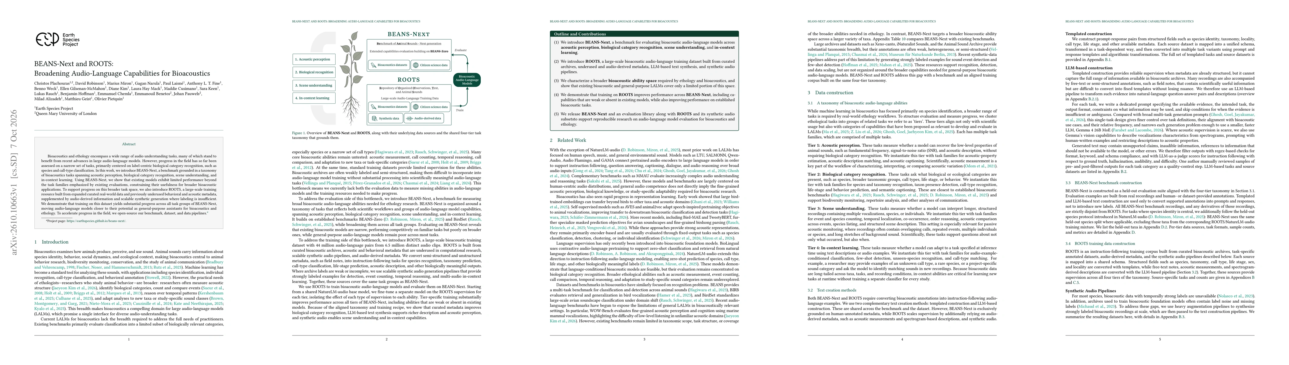 Thumbnail for BEANS-Next and ROOTS: Broadening Audio-Language Capabilities for Bioacoustics