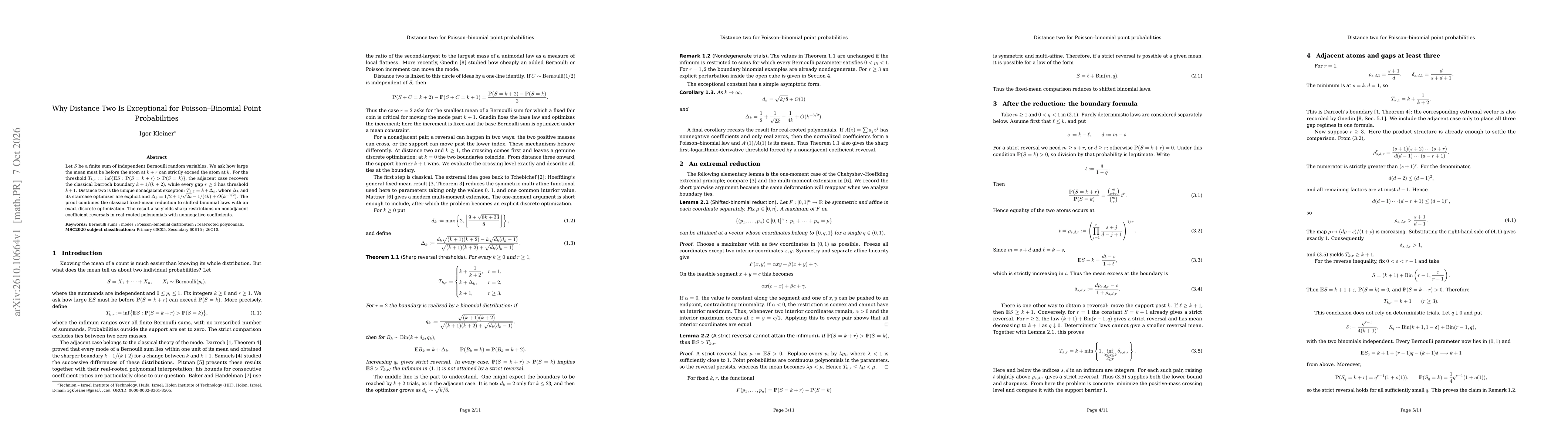 Thumbnail for Why Distance Two Is Exceptional for Poisson-Binomial Point Probabilities