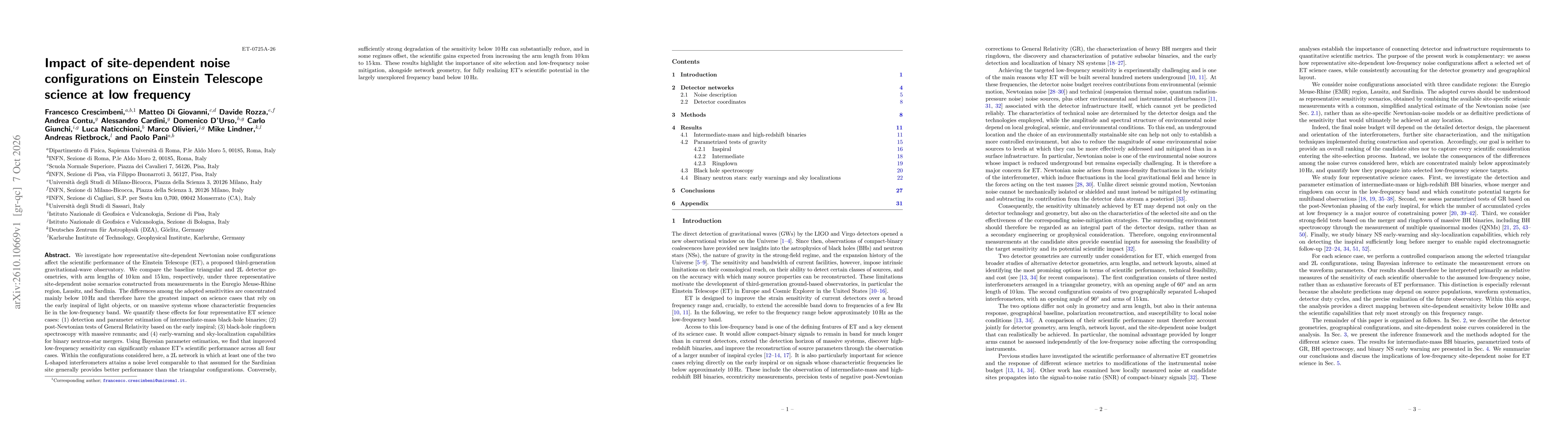 Thumbnail for Impact of site-dependent noise configurations on Einstein Telescope science at low frequency