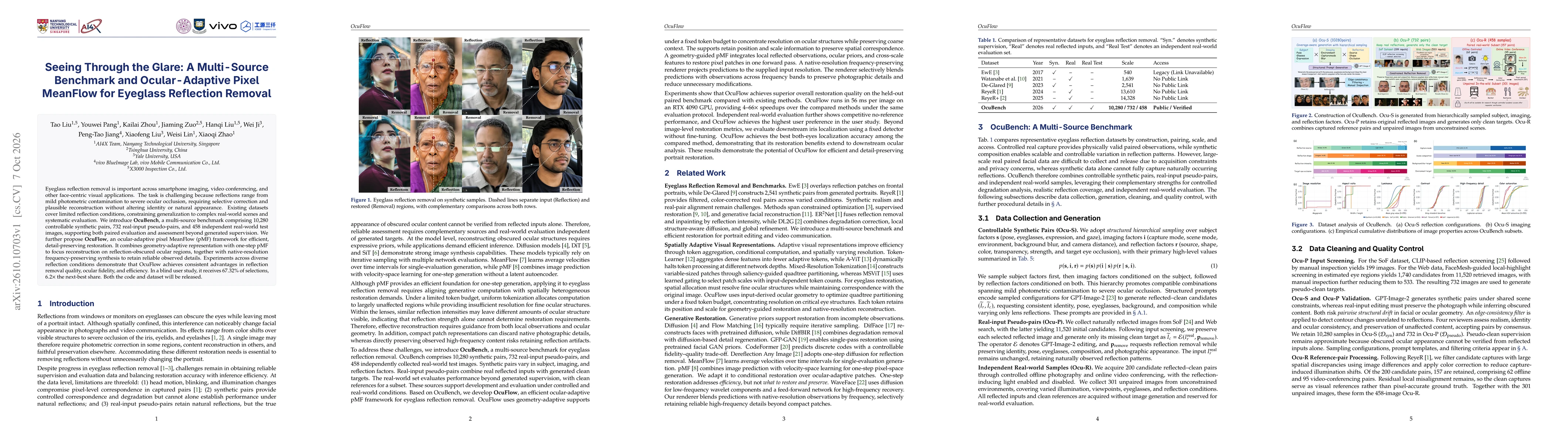 Thumbnail for Seeing Through the Glare: A Multi-Source Benchmark and Ocular-Adaptive Pixel MeanFlow for Eyeglass Reflection Removal