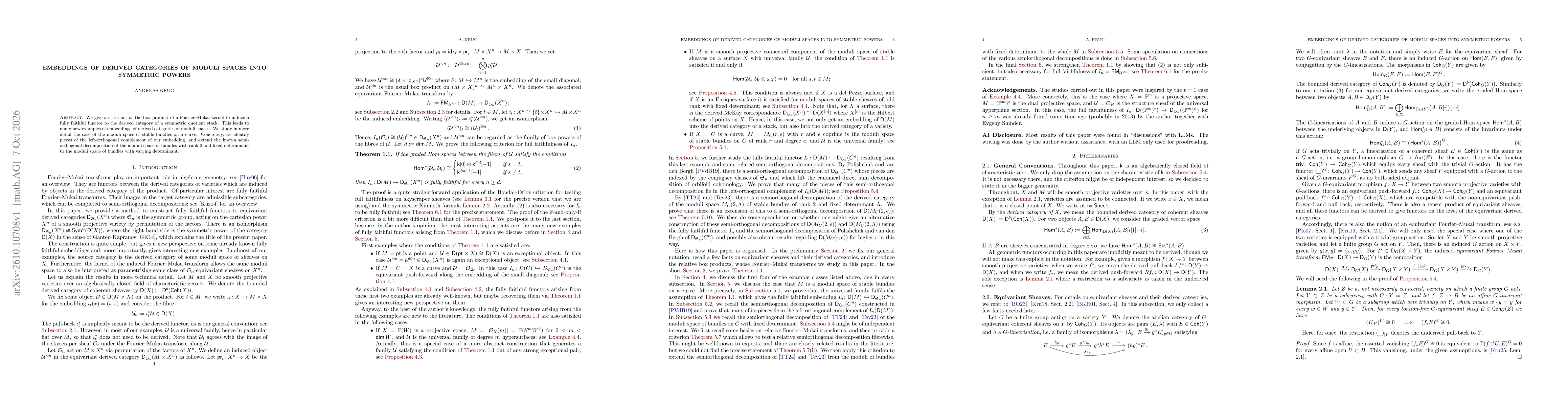 Thumbnail for Embeddings of Derived Categories of Moduli Spaces into Symmetric Powers