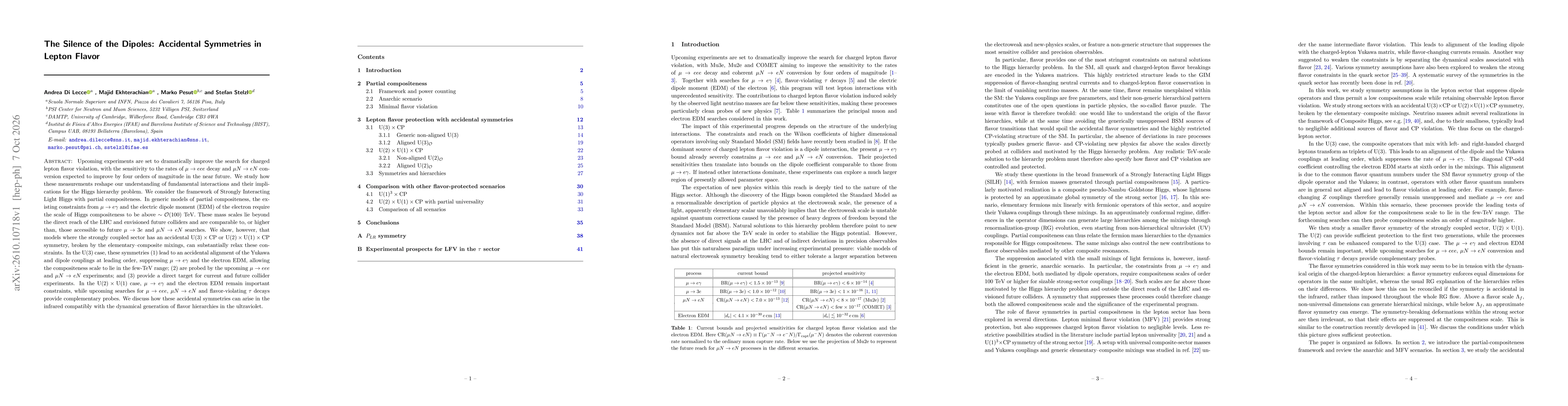 Thumbnail for The Silence of the Dipoles: Accidental Symmetries in Lepton Flavor