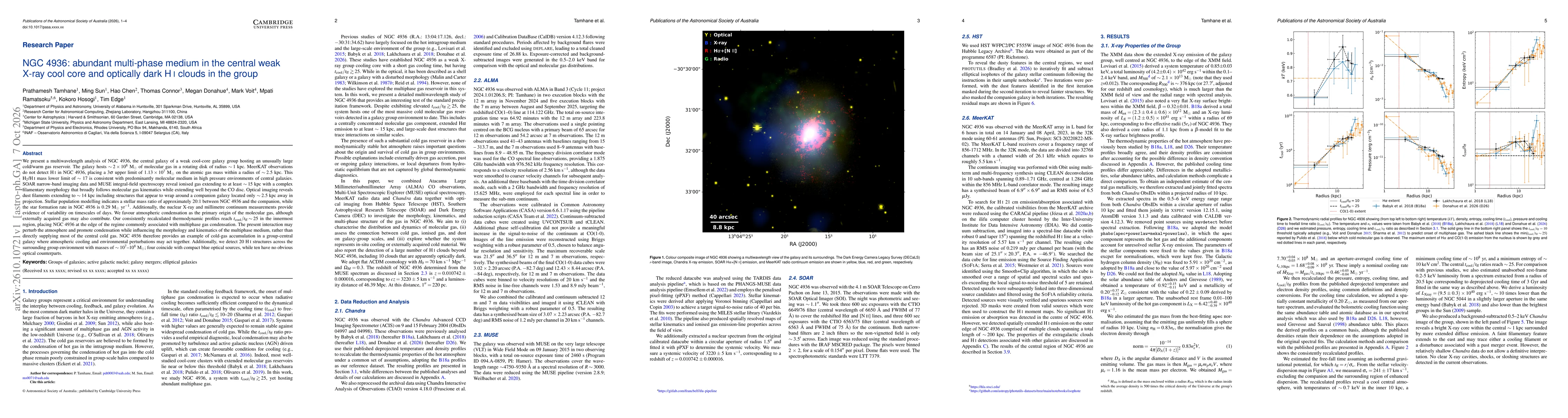 Thumbnail for NGC 4936: abundant multi-phase medium in the central weak X-ray cool core and optically dark H I clouds in the group