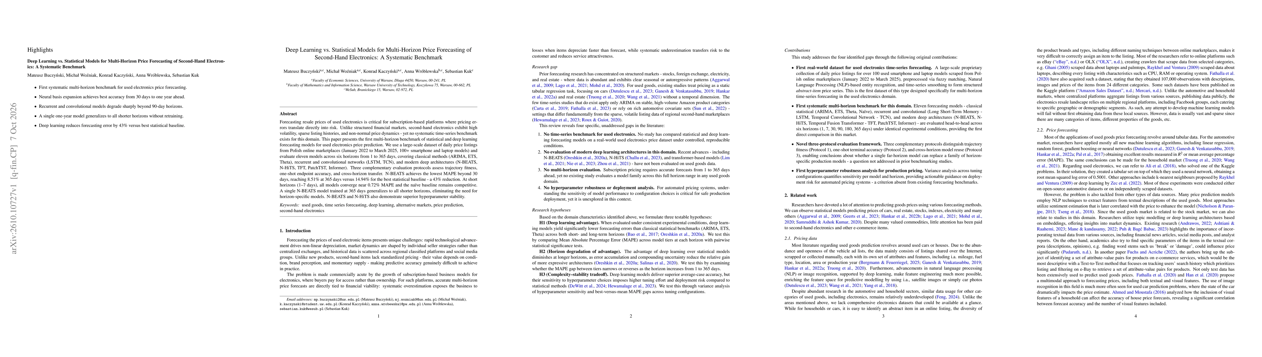 Thumbnail for Deep Learning vs. Statistical Models for Multi-Horizon Price Forecasting of Second-Hand Electronics: A Systematic Benchmark