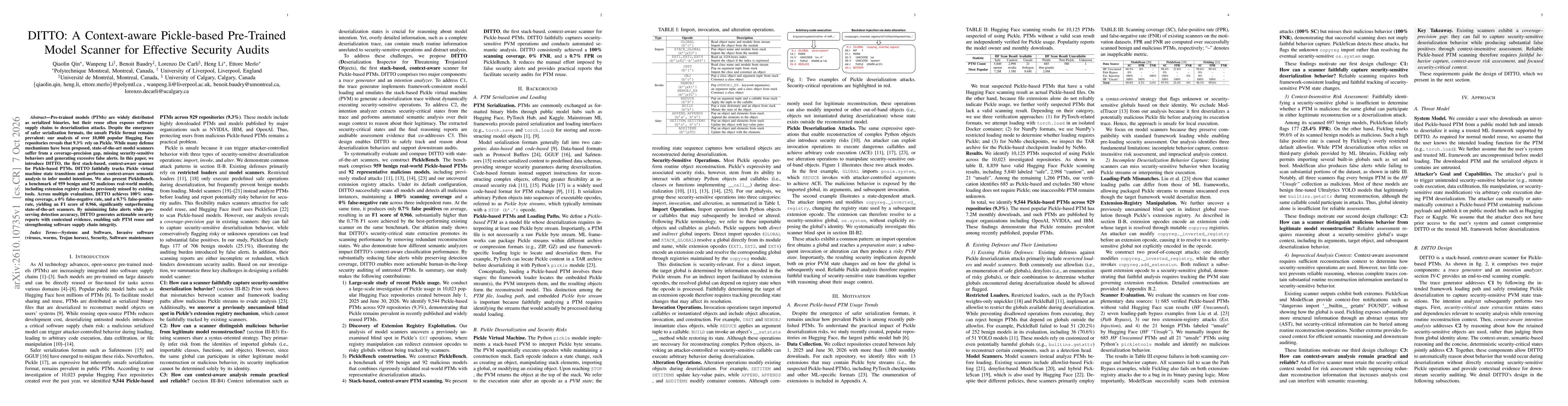 Thumbnail for DITTO: A Context-aware Pickle-based Pre-Trained Model Scanner for Effective Security Audits