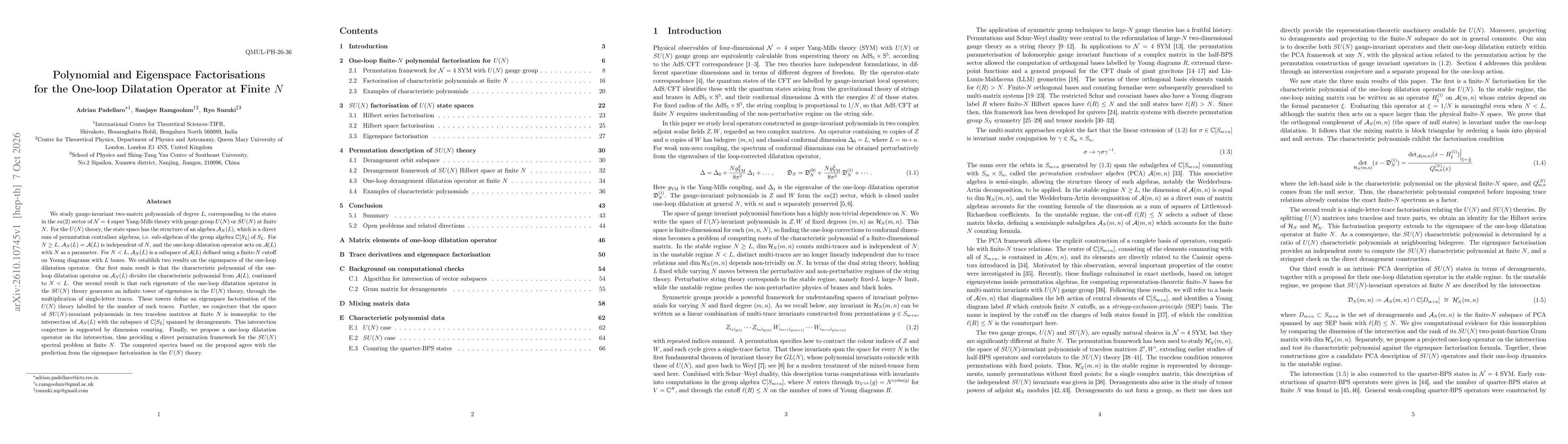 Thumbnail for Polynomial and Eigenspace Factorisations for the One-loop Dilatation Operator at Finite $N$