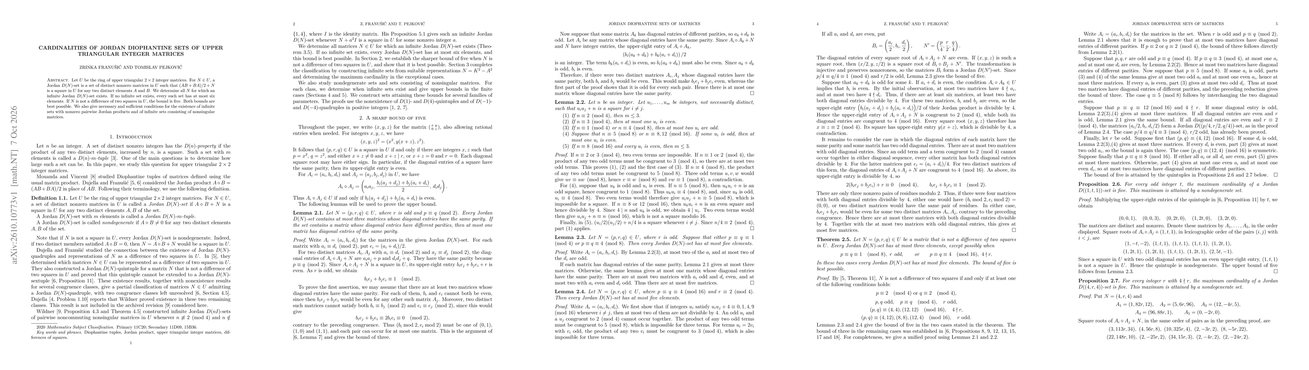 Thumbnail for Cardinalities of Jordan Diophantine sets of upper triangular integer matrices